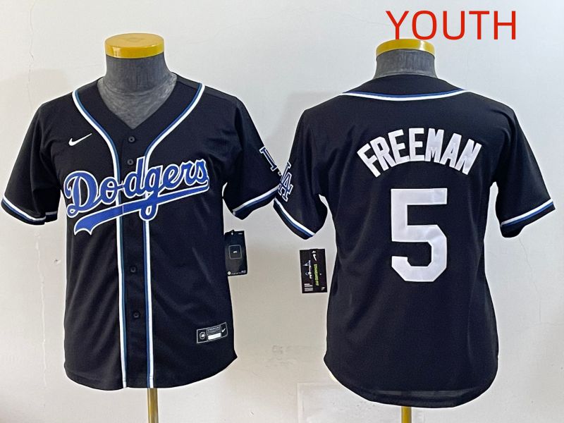 Youth 2025 Los Angeles Dodgers 5 Freeman Black Three generations Fashion Nike MLB Jersey style 1